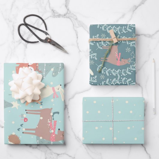Sweet Woodland Kerstmis Rustic Farmhouse Blue Inpakpapier Vel (Voorkant)
