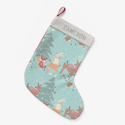 Sweet Woodland Kerstmis Rustic Farmhouse Blue Kleine Kerstsok (Voorkant (Hangend))