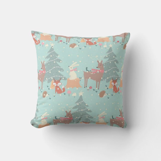 Sweet Woodland Kerstmis Rustic Farmhouse Blue Kussen (Voorkant)