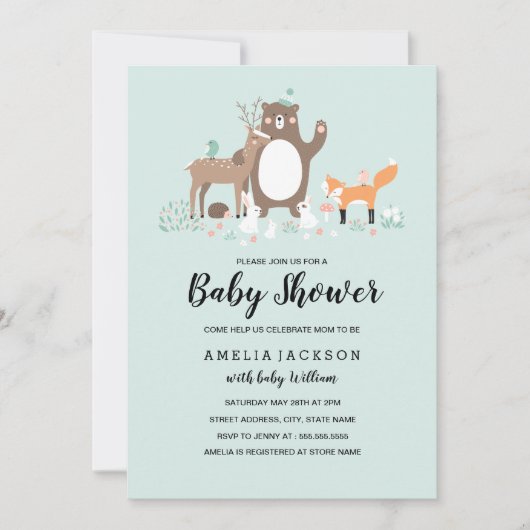 Sweet Woodland Mint Baby shower Invite Kaart (Voorkant)