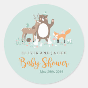 Sweet woodland Mint en Sinaasappel Baby shower Sti Ronde Sticker