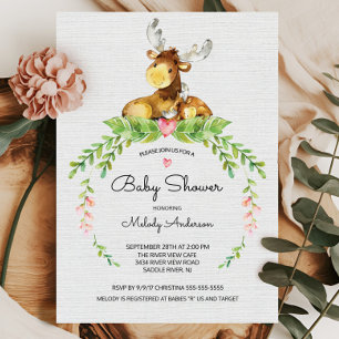 Sweet Woodland Moose Baby shower Kaart