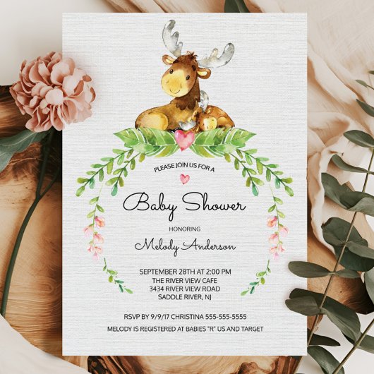 Sweet Woodland Moose Baby shower Kaart