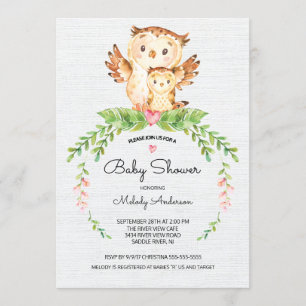 Sweet Woodland Owl Baby shower Invitation Kaart