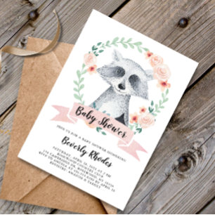 Sweet Woodland Raccoon Baby shower Kaart