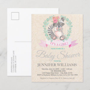 Sweet Woodland Raccoon Floral Boho Baby shower Uitnodiging Briefkaart