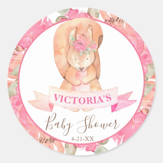 Sweet Woodland Squirrel Boho Floral Baby shower Ronde Sticker (Voorkant)