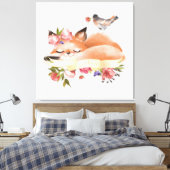 Sweet Woodlands Baby Fox Floral Canvas Afdruk (Insitu (Slaapkamer))