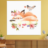 Sweet Woodlands Baby Fox Floral Canvas Afdruk (Insitu (Woonkamer))