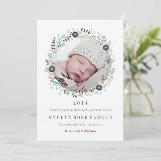 Sweet Wreath Birth Aankondiging (Staand voorkant)