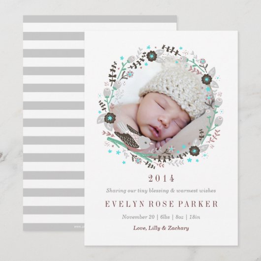 Sweet Wreath Birth Aankondiging (Voorkant / Achterkant)