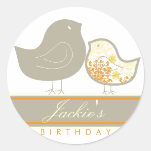 Sweet Yellow Damask Chicks Verjaardagsfeestje Stic Ronde Sticker
