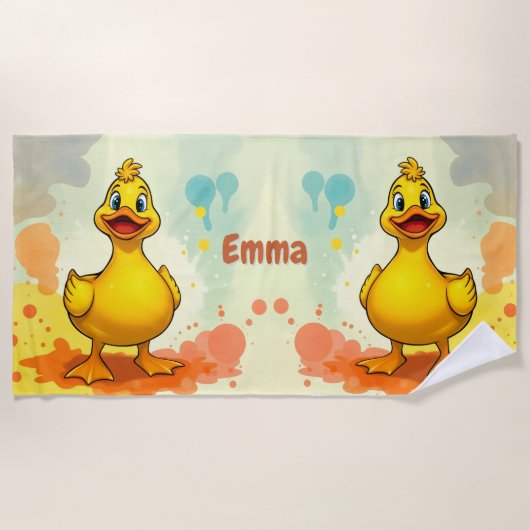 Sweet Yellow Duck Strandlaken – gepersonaliseerde  (Voorkant)