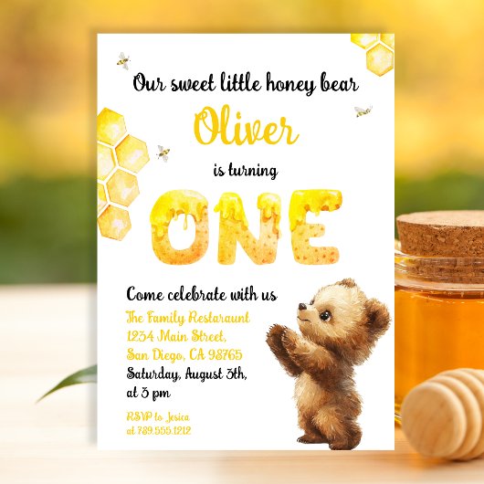 Sweet Yellow First Birthday Honey Beer Kaart
