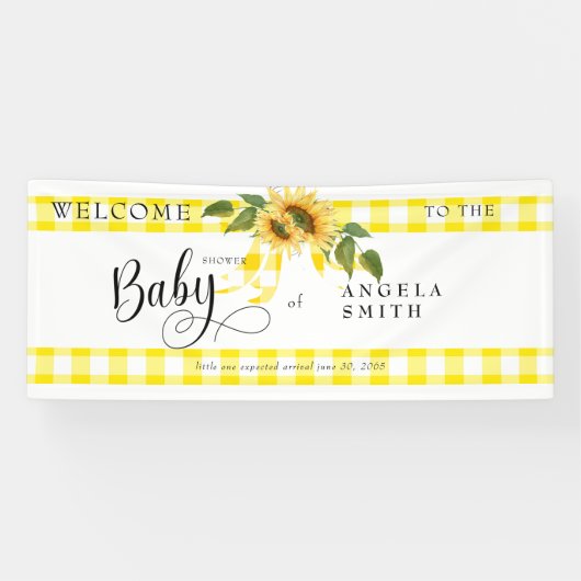 Sweet Yellow Gingham Sunflower Baby shower Welkom Spandoek (Horizontaal)