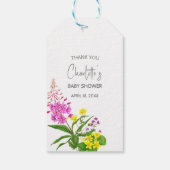 Sweet Yellow Pink Wildflower Script Baby shower Cadeaulabel (Achterkant)