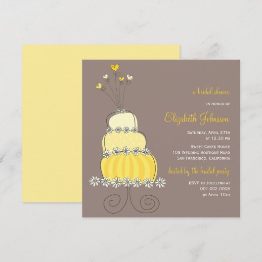 Sweet Yellow Wedding Cake Vrijgezellenfeest uitnod Kaart (Voorkant / Achterkant)