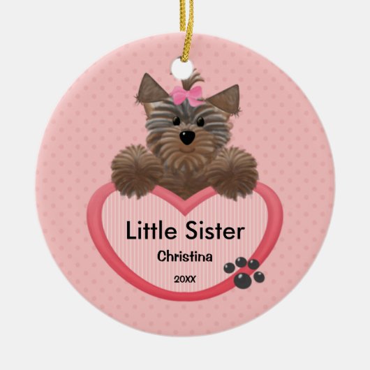 Sweet Yorkie Little Sister-kerstversiering Keramisch Ornament (Voorkant)