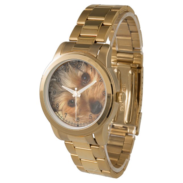 Sweet Yorkie Mooi Goud Horloge (Gekanteld)