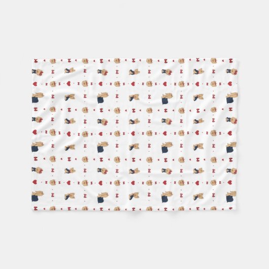 Sweet Yorkies Bogen en harten - Wit - Fleece Deken (Voorkant (Horizontaal))