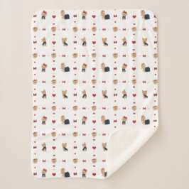 Sweet Yorkies Bogen en harten - Wit - Sherpa Deken