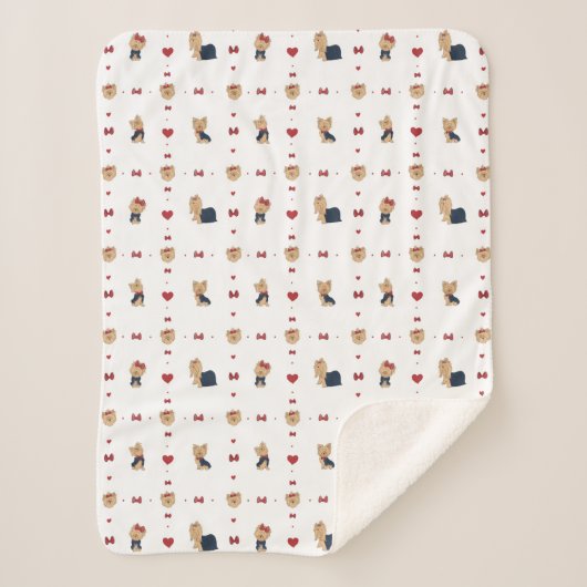 Sweet Yorkies Bogen en harten - Wit - Sherpa Deken (Voorkant)