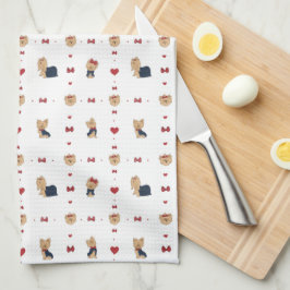 Sweet Yorkies Bows Hearts White Theedoek