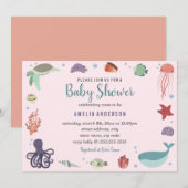 Sweet Zee Creaters Coral Baby shower Invitation Kaart (Voorkant / Achterkant)