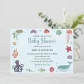 Sweet Zee Creatures Coral Blue Baby shower Kaart (Staand voorkant)