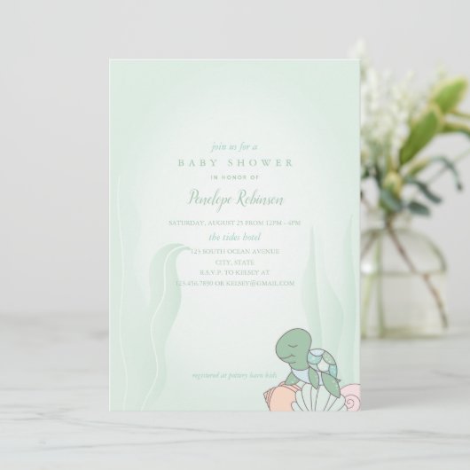 Sweet Zee Turtle Baby shower Invitation Kaart (Staand voorkant)