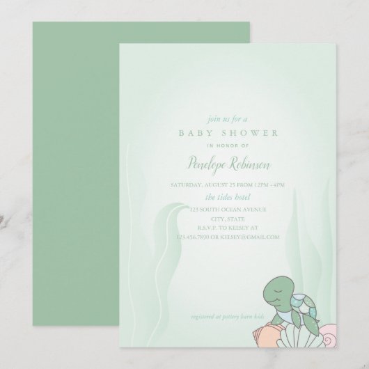 Sweet Zee Turtle Baby shower Invitation Kaart (Voorkant / Achterkant)