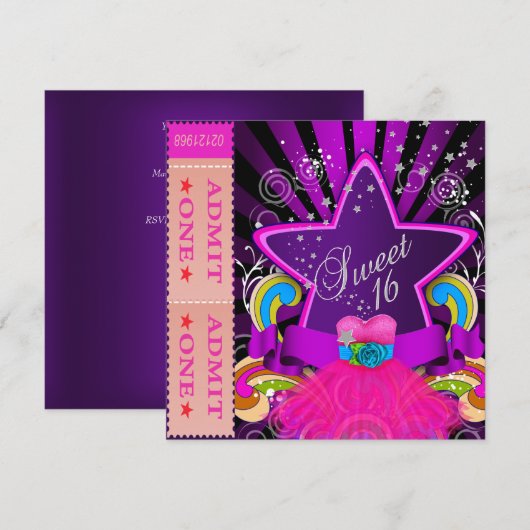 SWEET ZESTIEN 16e Verjaardag Feest Fun Ticket Kaart (Voorkant / Achterkant)
