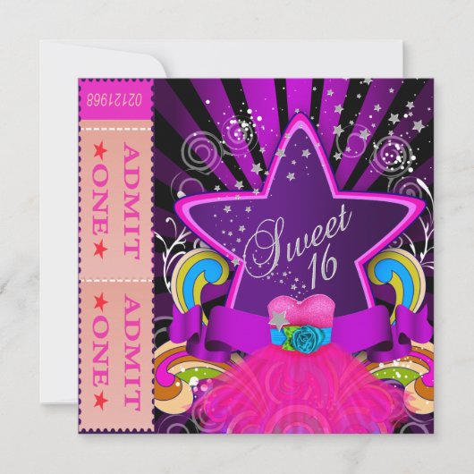 SWEET ZESTIEN 16e Verjaardag Feest Fun Ticket Kaart (Voorkant)