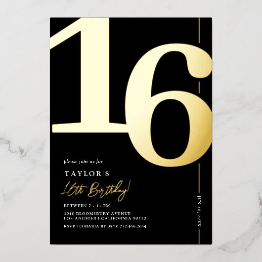 Sweet Zestien 16e verjaardag Folie uitnodiging (Voorkant)