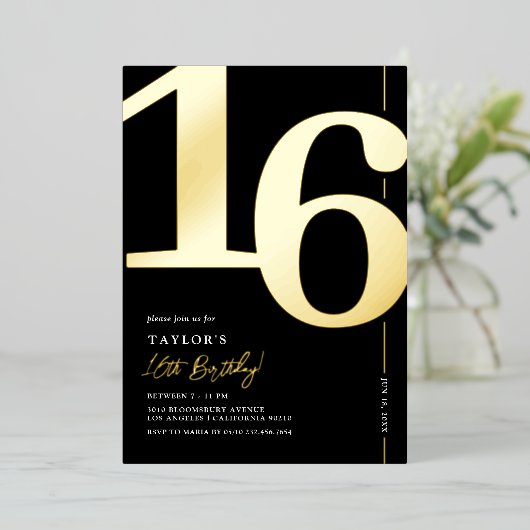 Sweet Zestien 16e verjaardag Folie uitnodiging (Staand Voorkant)