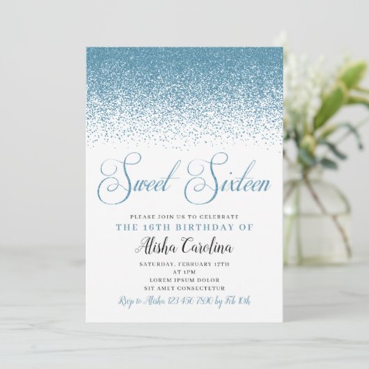 Sweet Zestien Birthday-uitnodigingen, Baby Blue Kaart (Staand voorkant)