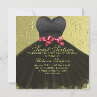 Sweet Zestien Black Dress Birthday Uitnodiging
