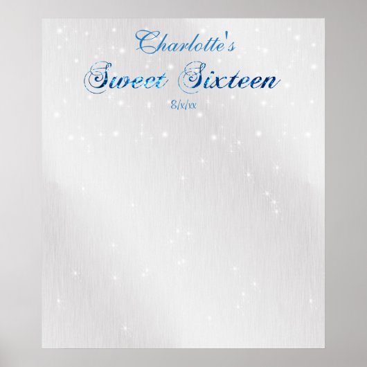 Sweet-zestien, blauw, Faux Glitter, Guest Sign in, Poster (Voorkant)