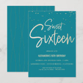 Sweet Zestien Blauwgroen en goudfeesten Kaart (Voorkant / Achterkant)