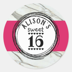 Sweet zestien elegante moderne marmer-stickers ronde sticker