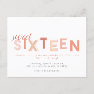 Sweet Zestien Neutrale Birthday Party Invitations Uitnodiging Briefkaart