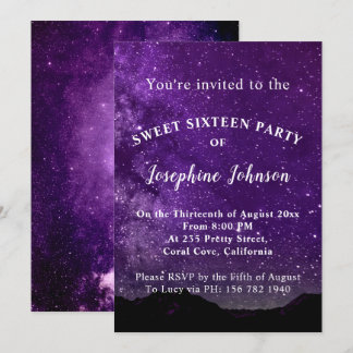 Sweet Zestien Paarse Sterren Glitter Invitation Kaart