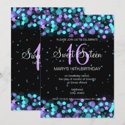 Sweet zestien-partijenlichten en -sterren kaart (Voorkant / Achterkant)