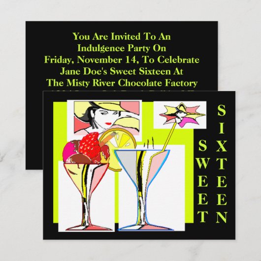 Sweet Zestien Pop-Art Indulgence Party uitnodiging (Voorkant / Achterkant)