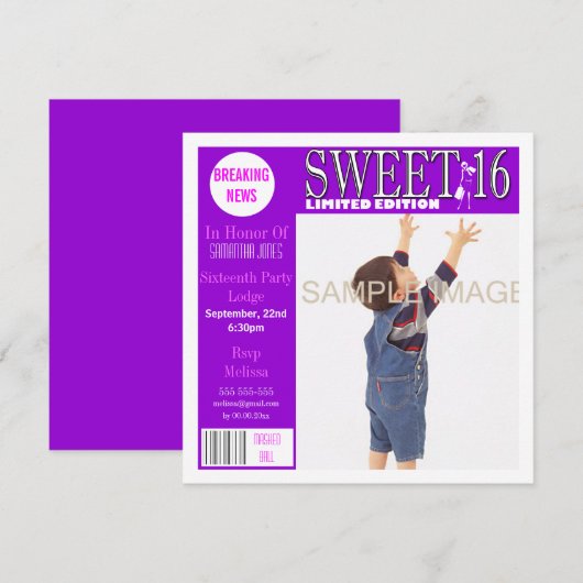 Sweet zestien tijdschriften: PERSONALIZE Kaart (Voorkant / Achterkant)