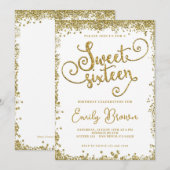Sweet Zestien uitnodiging voor goudglitter (Voorkant / Achterkant)