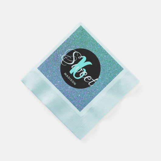 Sweet Zestien Verjaardag Blauwgroen Aqua Glitter M Servet (Hoek)