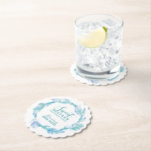 Sweet zestien verjaardagsfeest boho art aqua kartonnen onderzetters (Insitu)