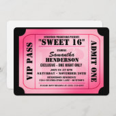 Sweet zestien VIP Ticket Style Party-uitnodigingen Kaart (Voorkant / Achterkant)