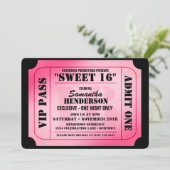 Sweet zestien VIP Ticket Style Party-uitnodigingen Kaart (Staand voorkant)